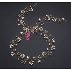 Accesoriu modern pentru decor par WED00C Auriu cu cristale si perle de 100cm